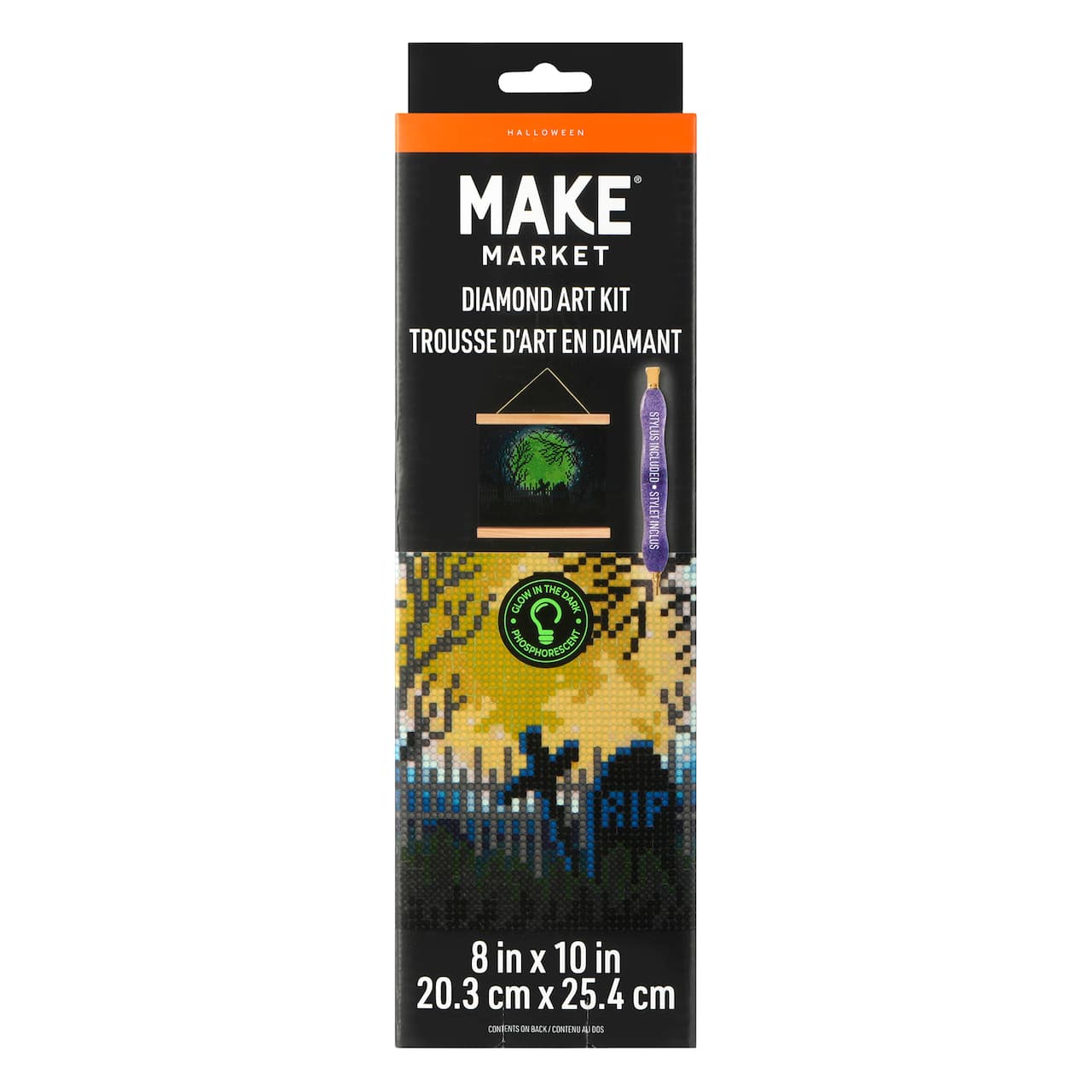 8" x 10" Graveyard Glow-in-the-Dark Diamond Art Kit with Magnetic Frame by Make Market®